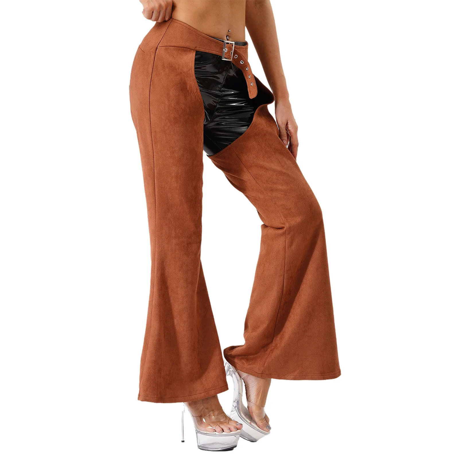 النساء خمر راعية البقر الغربية الفصول السراويل قابل للتعديل الخصر الجوف خارج كاوبوي السائق السراويل واسعة الساق السراويل لركوب الدراجات النارية #3