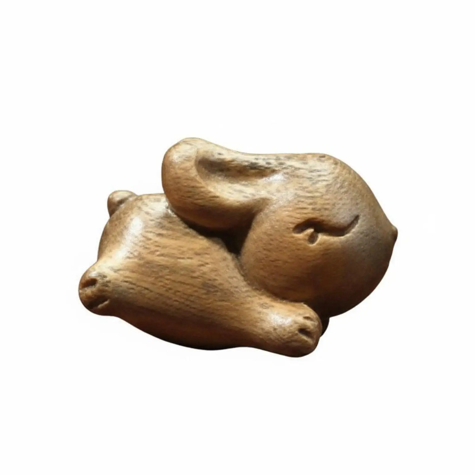 Handcarved Green Sandalwood Rabbit Figurine Cartoon Wooden Animal Decoration Running Bunny Statue Compact Desktop Ornament Gift