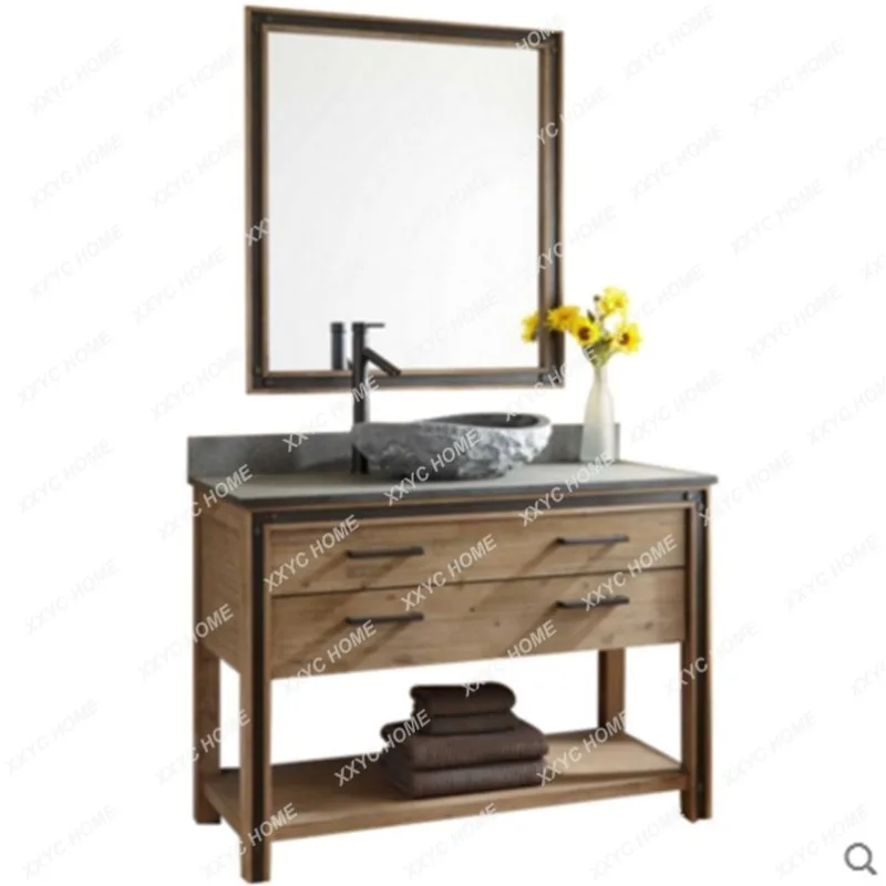 

Solid Wood Bathroom Cabinet Combination Small Apartment Bathroom Wash Basin Washbasin Pool Nordic Table Basin Washstand