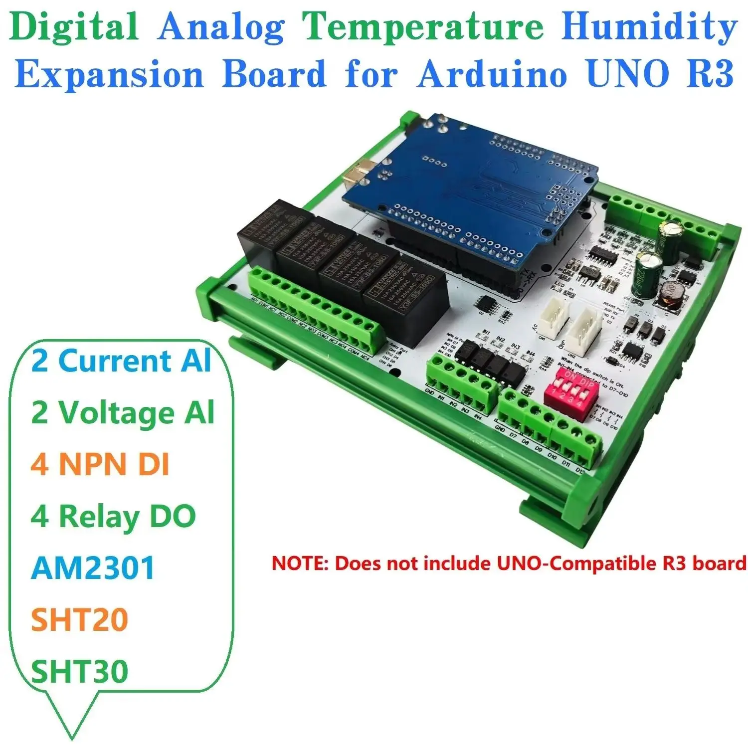 

4DI-4DO-4AI цифровой аналоговый AM2301/SHT20/SHT30/DS18B20 плата расширения ПЛК с открытой температурой и влажностью для Arduino UNO R3