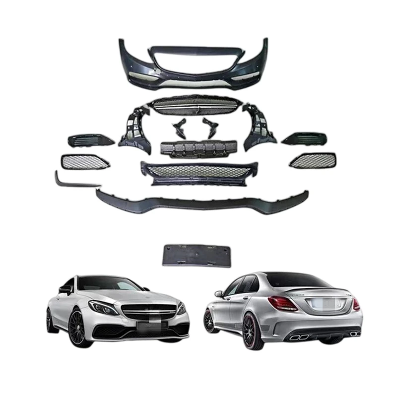 High Quality C63 Style Upgrade Body Kit Fit for W205 2015-2021 Front Bumper GT Grille Bolt On Exterior Tuning Parts