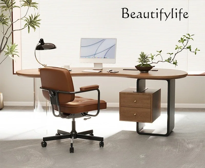 

Solid wood curved boss table light luxury high sense president's office computer desk modern simple commercial desk work