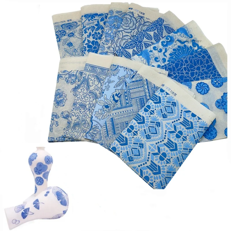 2PCS Creative Ceramic Clay Under Glaze Blue and White Decal Printing Transfer Paper DIY Pottery Handicrafts Coloring Tools