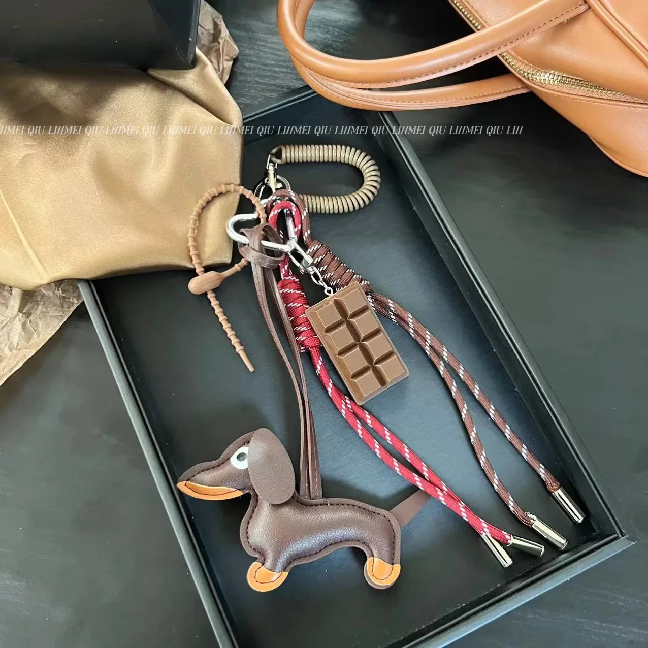 Ins Niche Personalized Keychain Bag Sausage Dog K T Pendant Couple Woven Hanging Rope Decoration Bag Accessories