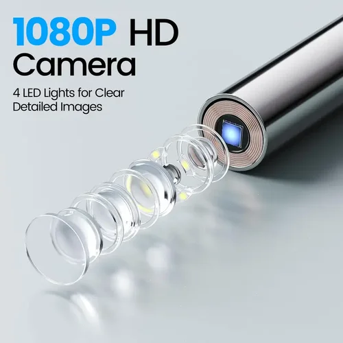 Imagen 2 del producto Endoscopio con cámara de oído inteligente 90 °   Cabezal giratorio para una fácil visualización de cámara HD 1080P con 12 cabezales de repuesto incluidos/nariz/piel