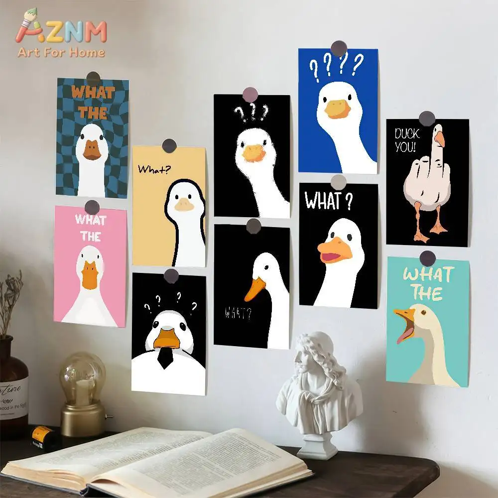 AZNM Funny Confused Duck Goose Meme Canvas Wall Art, Humorous What The Duck Print, Sarcastic Room Decor