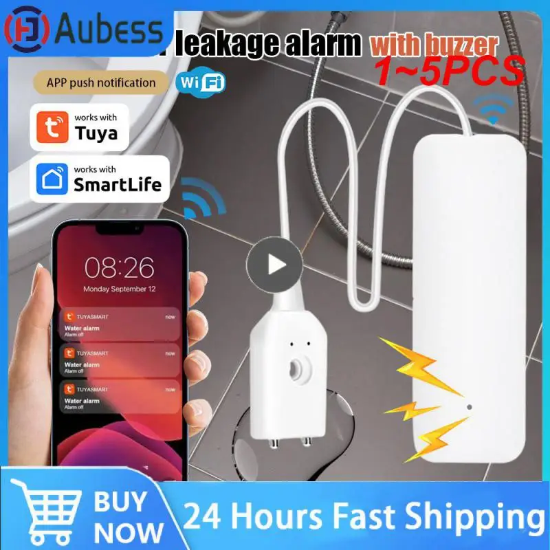 1~5PCS Tuya WiFi/ Water Leakage Alarm Smart Water Leak Sensor Detector Flood Alert Overflow Security Alarm System Smart