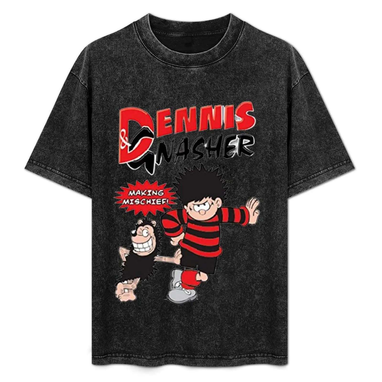 Making Mischief. Classic Dennis the menace and Gnasher, vintage style. T-Shirt Basic Simple Design Short Sleeve Shirt