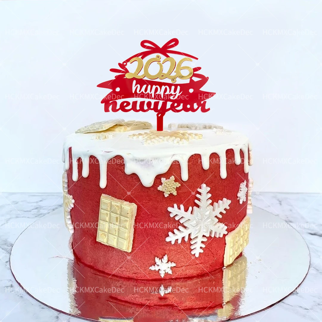 2026 ouro vermelho acrílico feliz ano novo olá 2026 bolo topper para festa de ano novo decoração do bolo suprimentos
