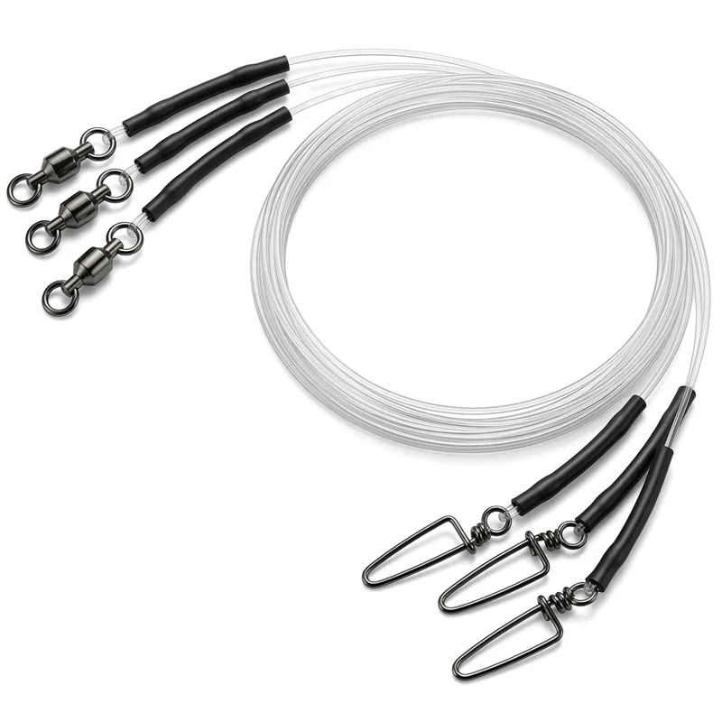 6 Stück 100% Fluorocarbon-Vorfächerleinenschnur, vorgebunden mit Kugelwirbel und Karabiner, hochfeste Angelschnur – Detail 1