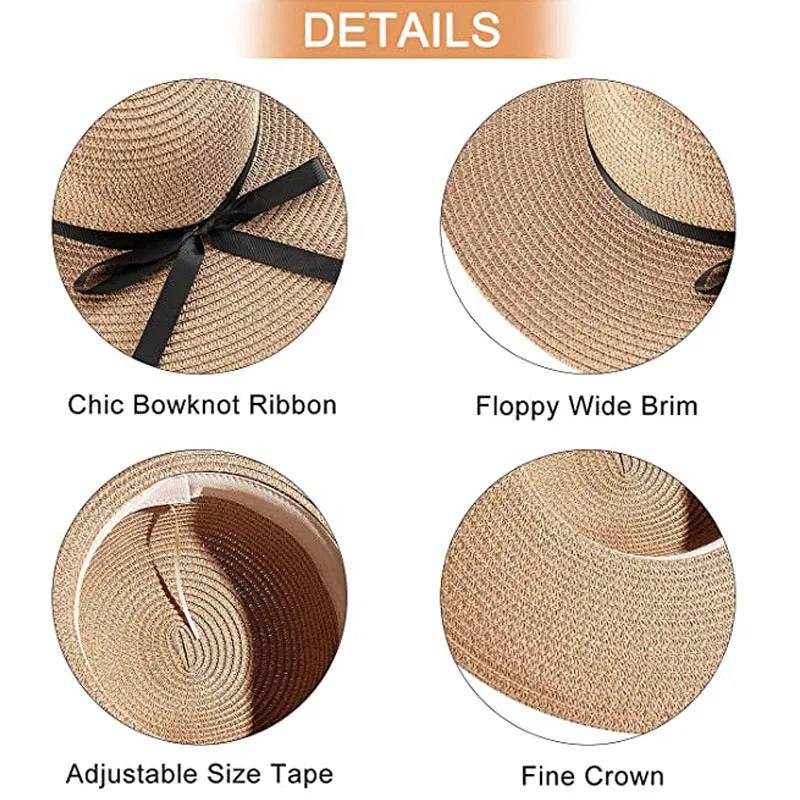 Summer Simple Floppy Sun Hat Women Wide Brim Beach Hat Girls Seaside Travel Foldable Straw Hat Sunscreen UV Protection Lady Cap