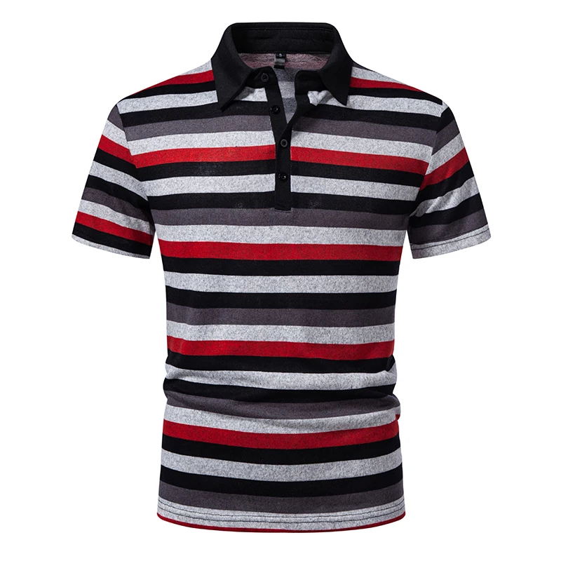Summer Men's Casual Striped Polo Shirt Short Sleeve Turn-down Collar Business Pull On Tees Tops Male Chic Classic Style Polos