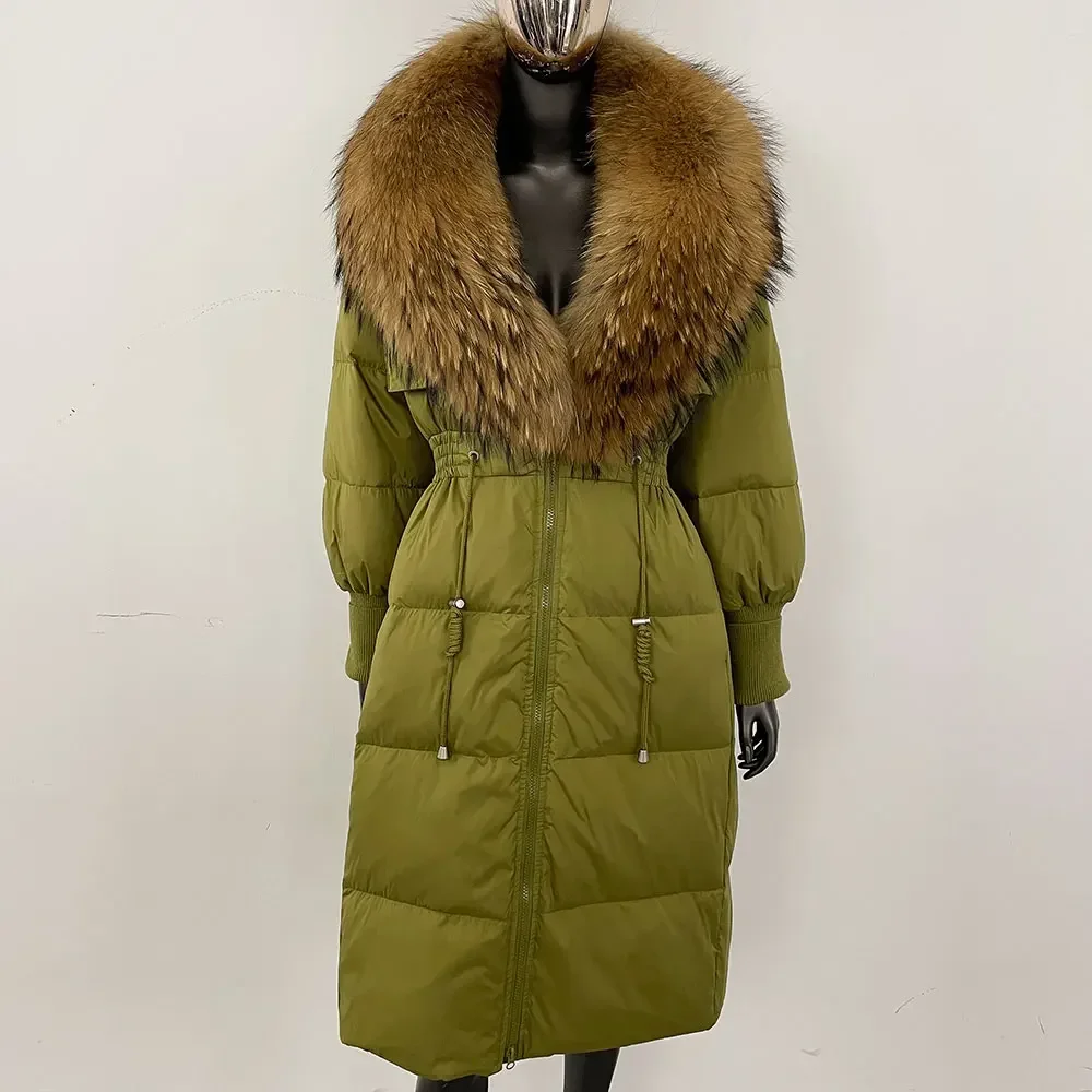2025 جديد ريال فوكس الفراء طوق الفراء الطبيعي سترة طويلة سترة منفوخة الشتاء فوق الركبة المرأة سليم صالح الدافئة الأبيض بطة أسفل معطف #4