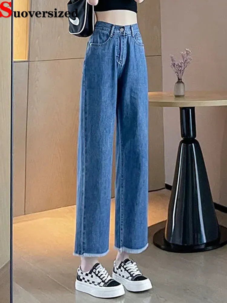 

Women Baggy Vintage Straight Jeans Korean Fashion Elastic High Waist Wide Leg Denim Pants Spring Fall Casual Streetwear Vaqueros