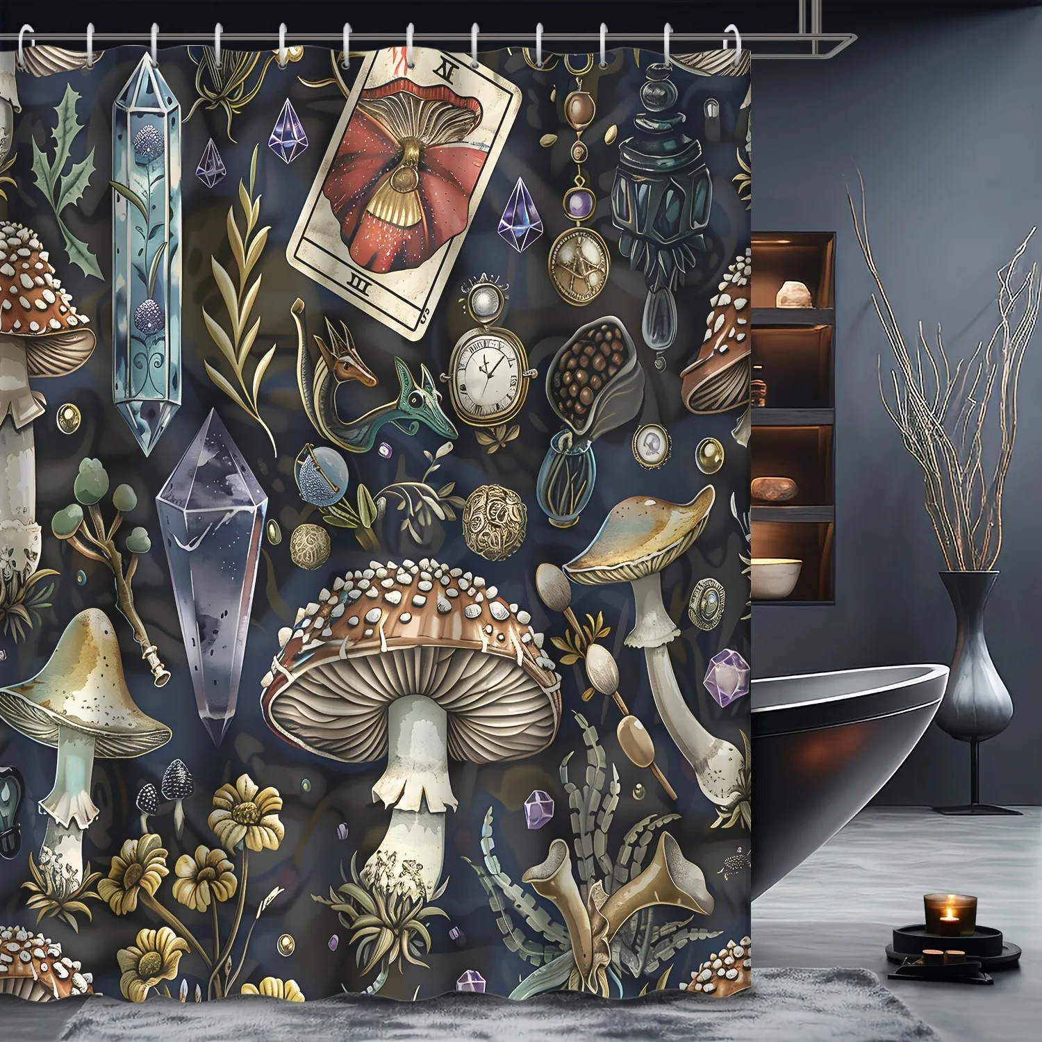 

Темные грибовидные цветы в форме растений, занавеска для душа, моющаяся грязеотталкивающая насадка для душа, водонепроницаемая полиэстеровая занавеска для ванны