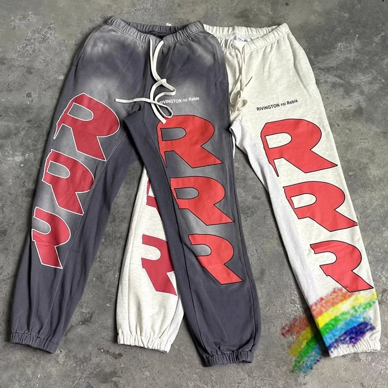 

Tie Dyeing RRR123 Sweatpants Men Women Best Quality Vintage Pants Jogger Drawstring Gray RRR 123 Trousers With Tags