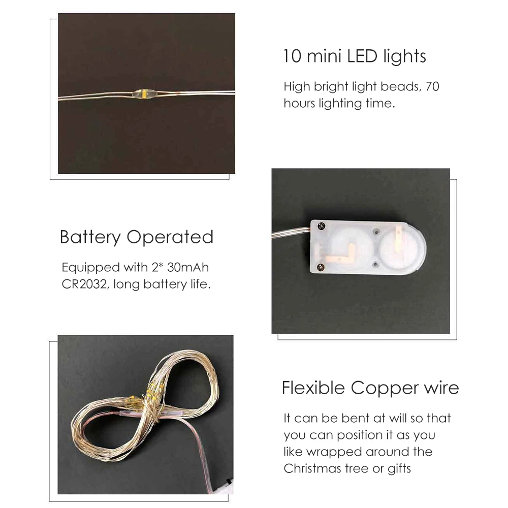 المصابيح سلسلة ضوء الأسلاك النحاسية أضواء عيد الميلاد الجنية بطارية تعمل للداخلية في الهواء الطلق عطلة عيد الميلاد حديقة حفلة هدية #2