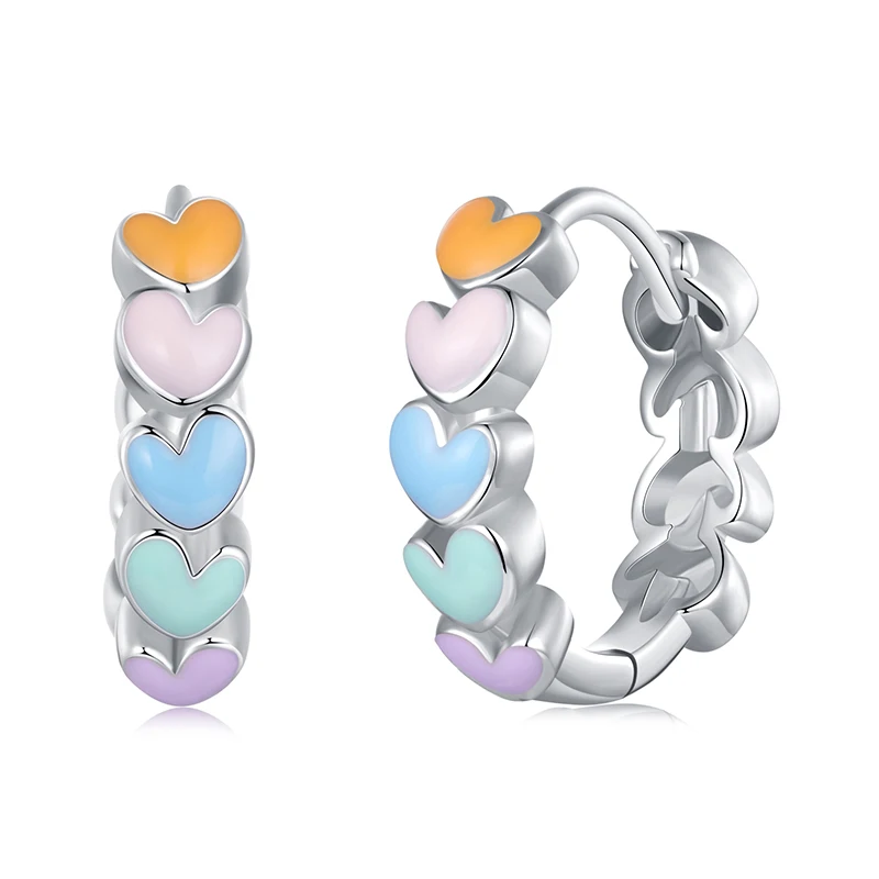 WOSTU 925 Sterling Silver Rainbow Heart Stud Earrings Stud for Women dopamine Colorful Ear Ear buckles Girl Daughter Party Gift