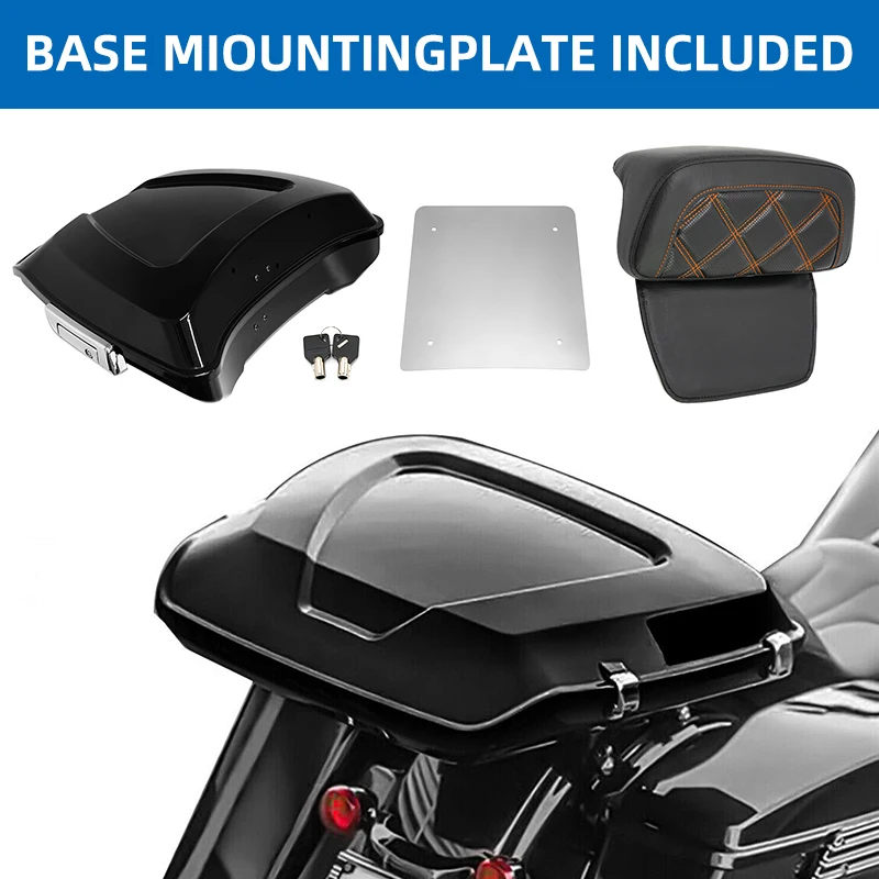 Motorcycle Razor Trunk Backrest Luggage Carrier Box For Harley Touring CVO Electra Street Glide Ultra Classic Road King 97-up