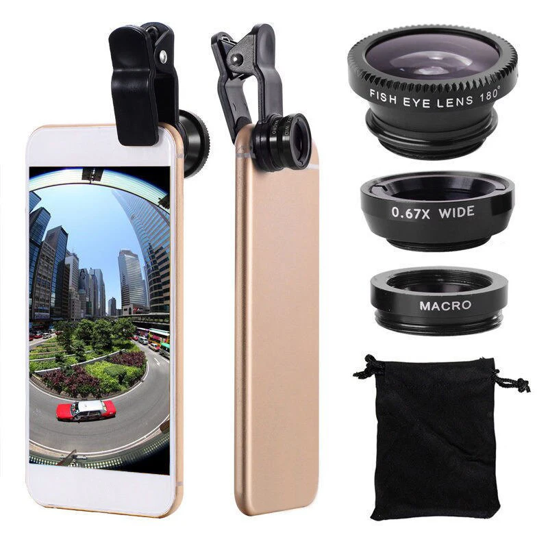 3in1 Fisheye Lens Wide Angle Micro Camera Lens For iPhone Samsung Xiaomi Zoom Fish Eye Len For Smartphone Lenses With Phone Clip