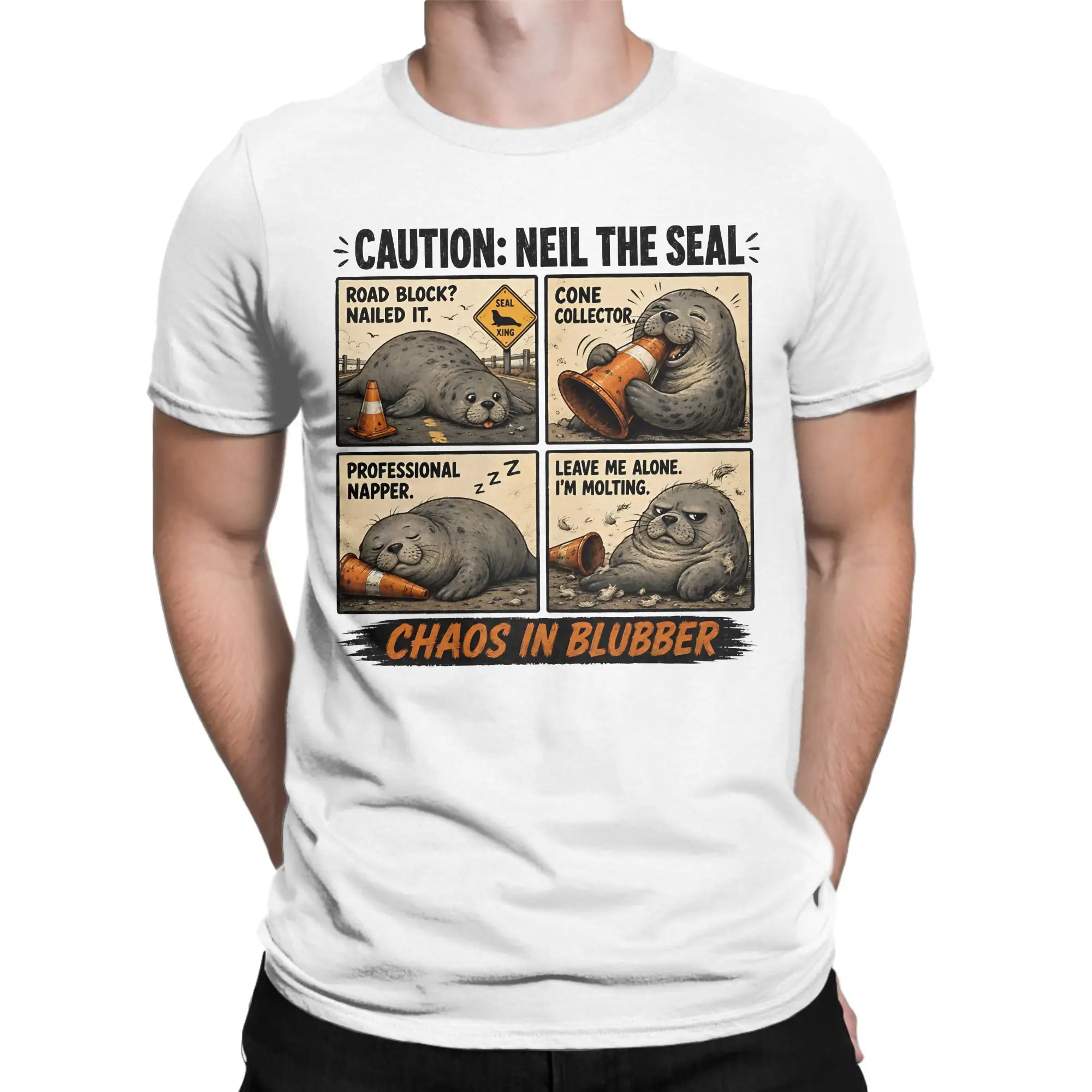 Men Women T-Shirts Neil the Seal Animal Vintage 100% Cotton Tees Short Sleeve  T Shirts Round Collar Clothing Gift Idea