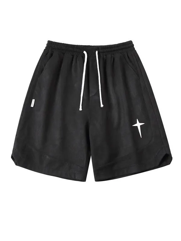 

American Retro Casual orts Men's Summer Trendy Brand Teenage Fong Print Loose Versatile Five-Quarter Pants