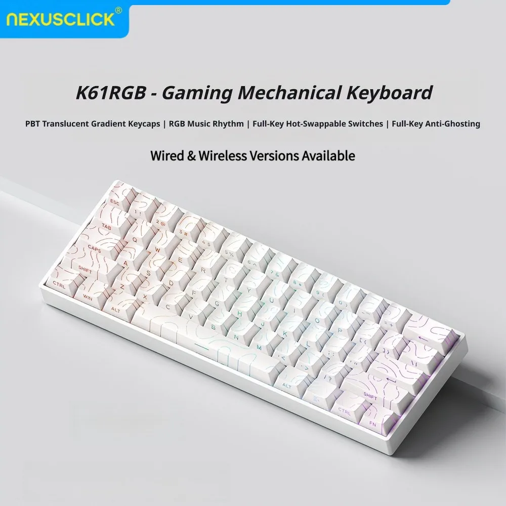 NexusClick 61 Keys Magnetic Gaming Keyboard,Hot Swappable RGB Mechanical Wired Keyboard PBT Keycaps Mini 60% Layout Pro Esports