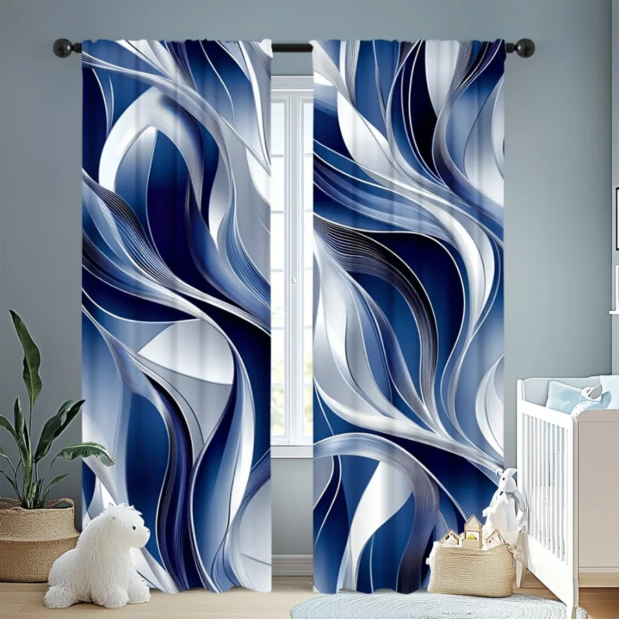 Digital Printed Curtains, Blue Ocean Flowing Charm Pattern, Stylish Window Treatment for Living Room Bedroom Decor