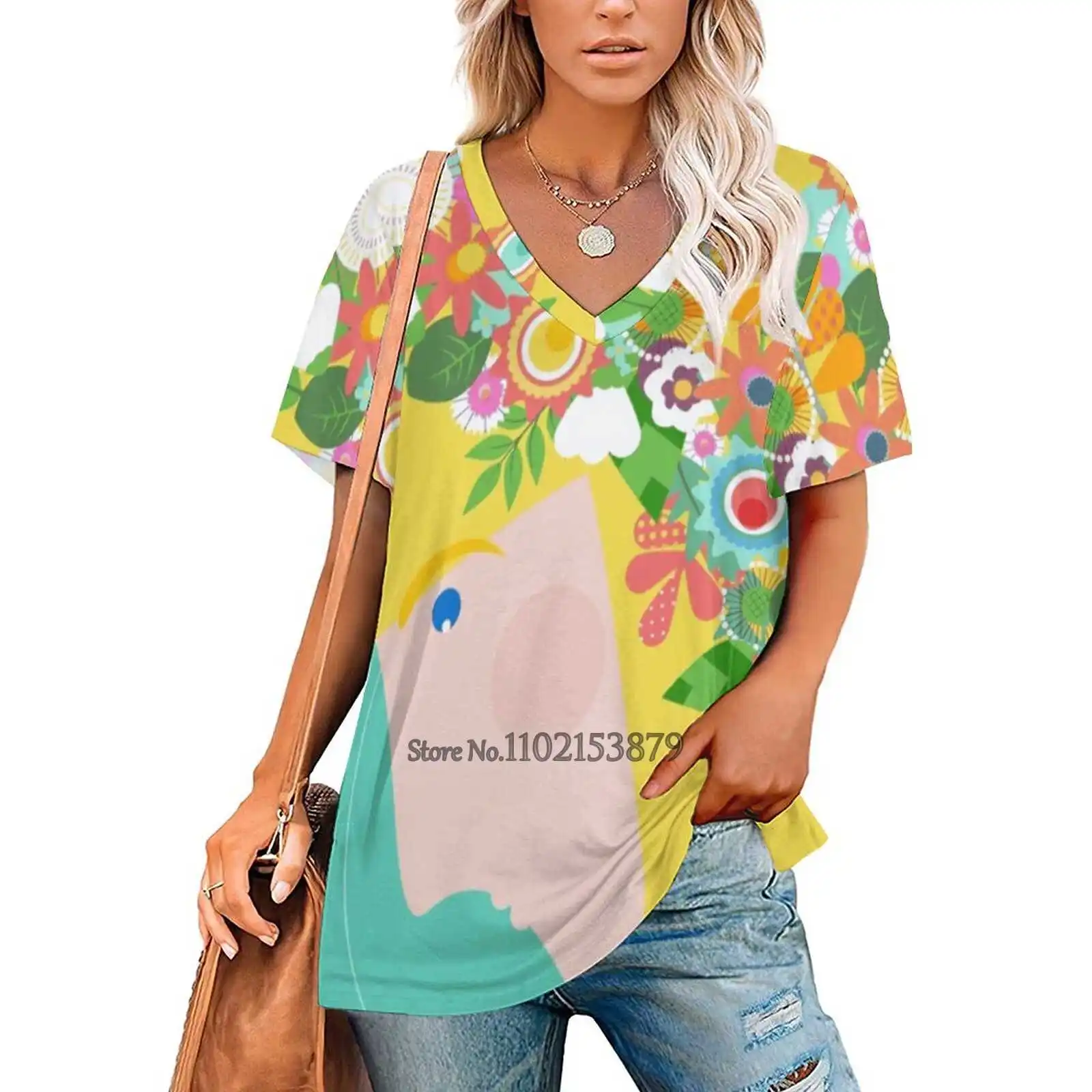 Flower Girl Women Print T-Shirt Summer Casual Tops Streetwear T Shirt Boho Ladies Top Flowers Floral Girls Womens Hair Colour