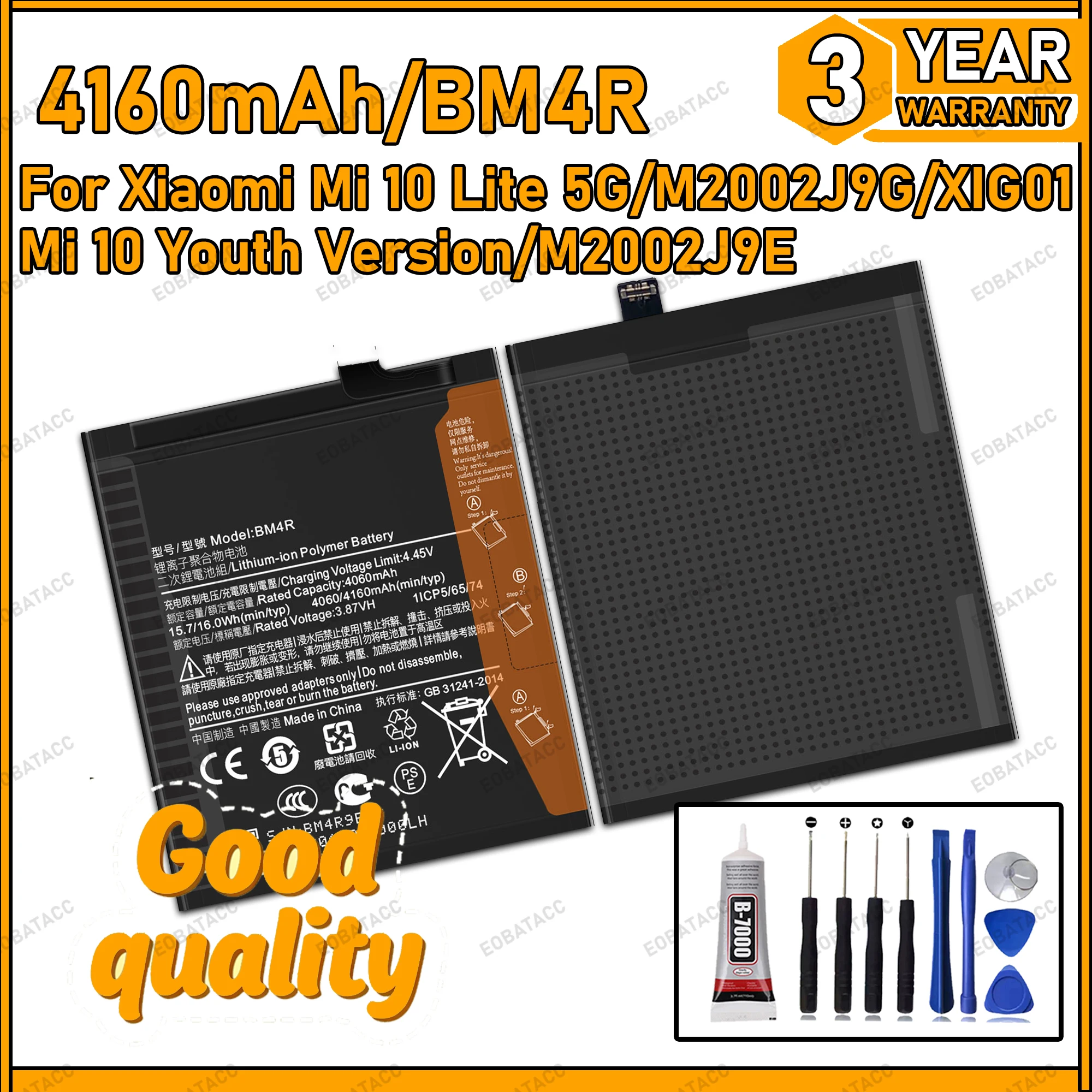 

100% New Zero Cycle BM4R Battery For Xiaomi Mi 10 Lite 5G/M2002J9G/XIG01/Mi 10 Youth Version Bateria+Free Tools