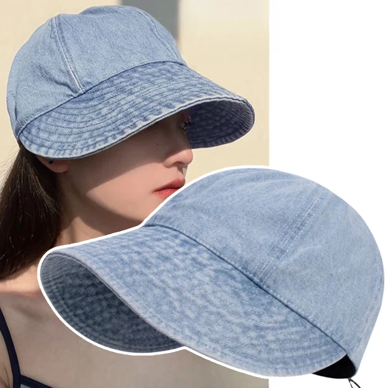 Summer Wide Brim Sun Hat Drawstring Adjustable Caps for Girls Women Foldable Beach Hats Men Quick-drying Visors Fisherman Cap