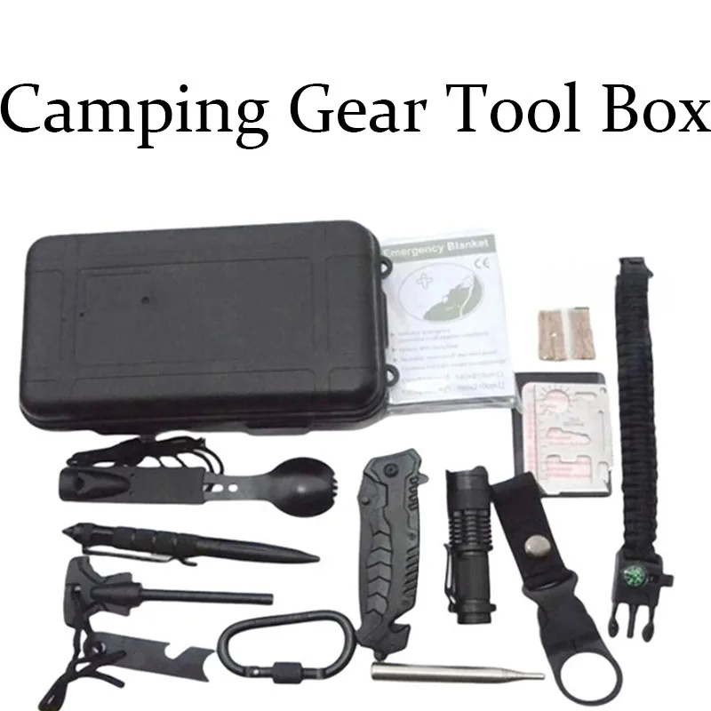 Travel Outdoor Camping Gear Tool Box 13-in-1 Multifunctional Survival Emergency Wilderness Survival First Aid Tool