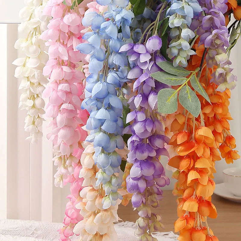 

5 Forks Artificial Flowers Silk Wisteria Vine Fake Silk Hanging Rattan Flower for Wedding Party Garden Outdoor Greenery Decors