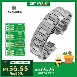 San Martin Solid 3-Link 316L Stainless Steel Bracelet Screw Design Watchband 20mm With Butterfly Clasp Waterproof SN0026