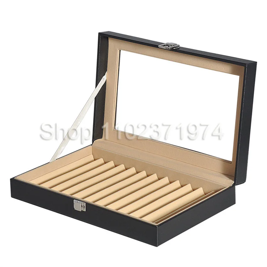 12/24 Slots Pen Display Box Retro pencil case Organizer Box, Glass Window Pen Display Case Storage Box Pen Collection Display