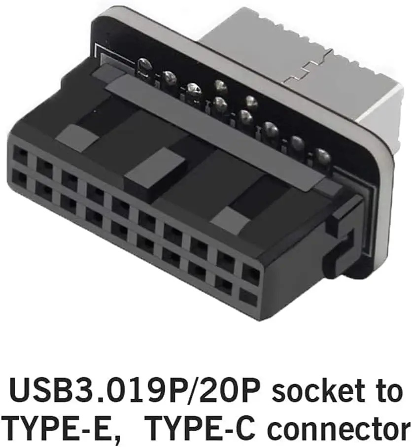 USB 3.0 19/20Pin to Type E Adapter, Type-E Female to 19-Pin Male, USB 3.1 Type C Front Panel Header Converter for Motherboard