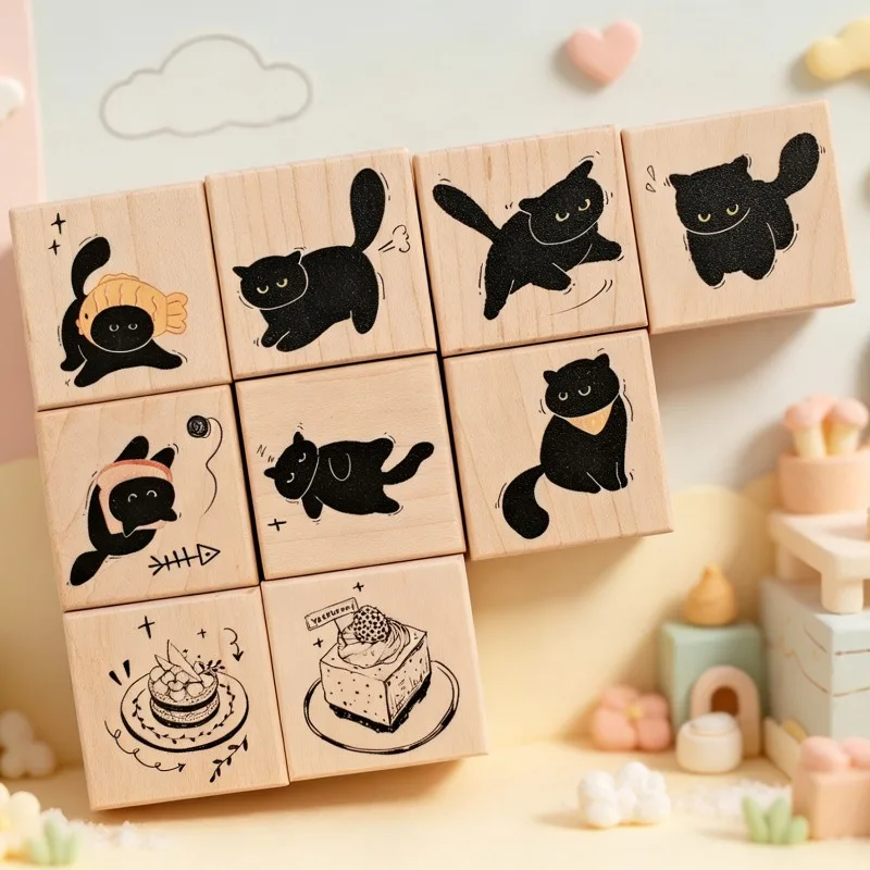 

Vintage Lovely Black Coal Ball Cat Wooden Rubber Stamp DIY Scrapbooking Photo Album Card Making Wood Seal