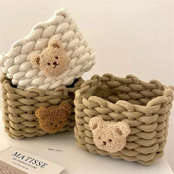 Cute Bear Storage Basket Makeup Desktop Organizer Home Decor Cosmetic Sundries Hand Woven Storage Basket Organizer Box Fabric