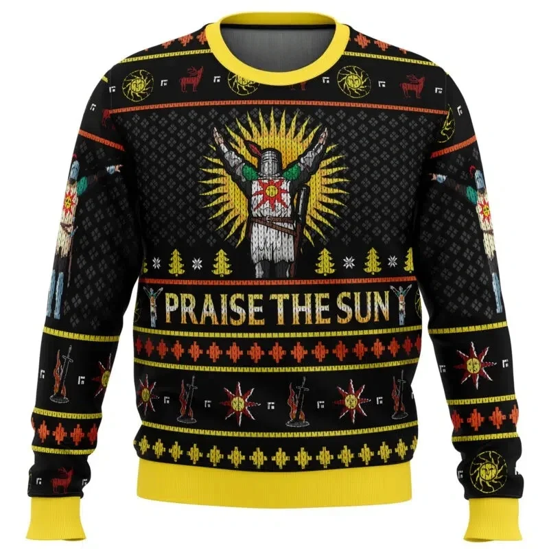 

25 New 3D-printed Ugly Sweater Dark Soul Praises The Sun Sports Hoodie Round Neck for Men Autumn and Winter Christmas Moto