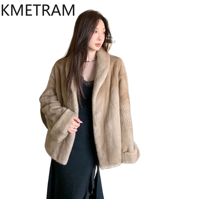 KMETRAM Real Whole Mink Fur Coat Woman Luxury Purple Label Velvet Mink Fur Jacket Winter Warm Coats Women Clothes 65cm 2026 шуба