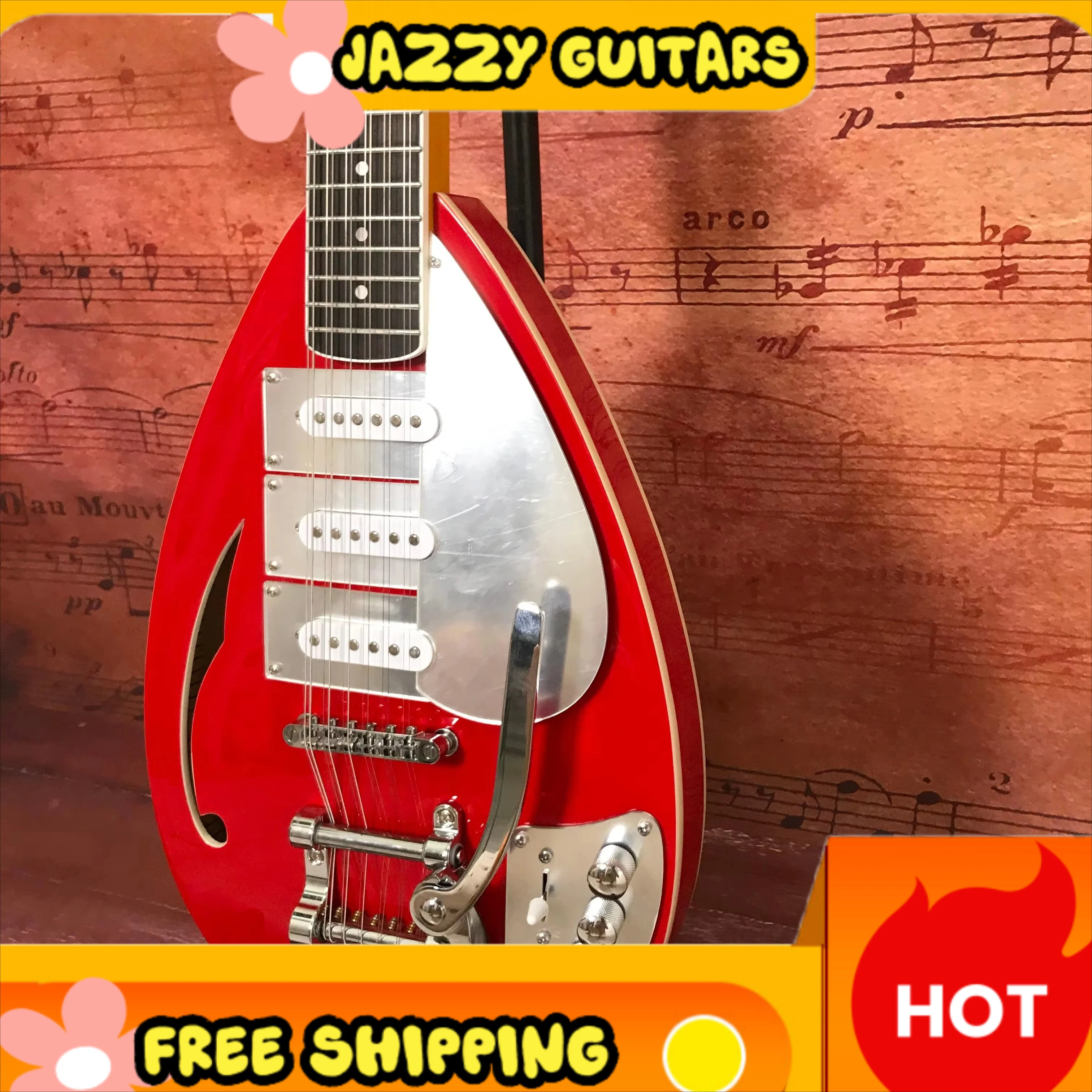 Red Vox Mark XII 1966 12 Strings Highly Visually Impactful Droplet Shaped Design Electric Guitar Sss Pickups Unisex
