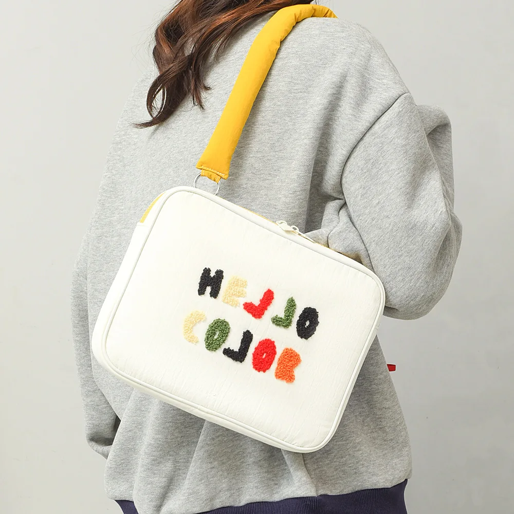 OUIO Colorful Letter Towel Embroidery Laptop Case Portable Shockproof Notebook Handbag For Student Office Travel Carry Fashion