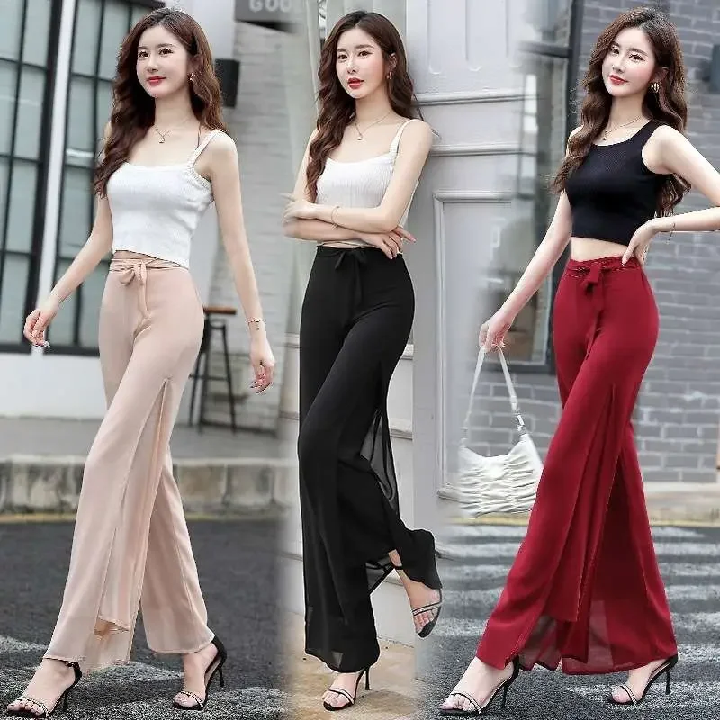 Clothing High Waist Loose Wide Leg Trousers for Woman Black Baggy Women\'s Pants Wine Red Casual Aesthetic 90s Outfits Nylon G