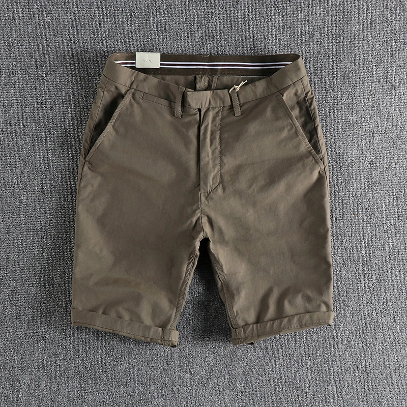 2023 Summer New American Simple Woven Thin Solid Color Shorts Men\'s Fashion Washed Business Casual Yonth Straight 5-point Pants