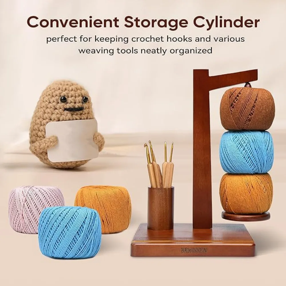 

Household Multi-functional Wooden Spool Rack, Magnetic Manual Yarn Rack, Mobile Phone Holder with Grid Wool Storage Rack