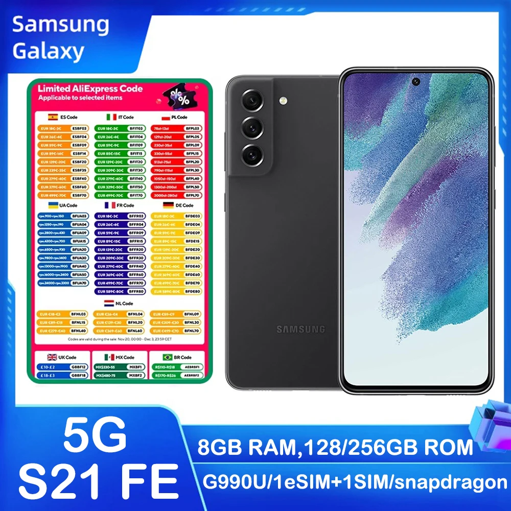 

Восстановленный смартфон Samsung Galaxy S21FE 5G G990U, Android, 6.4-дюймовый экран, 8-ядерный процессор, 4500 мАч, 25 Вт, 32 МП, NFC, американская версия, разблокирован.