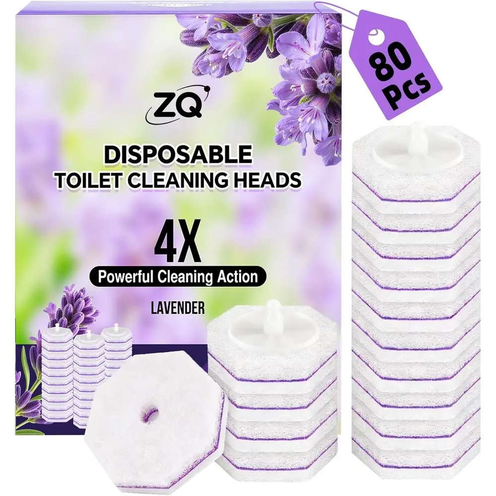 

80 сменных насадок для туалетной щетки, 4-кратная очищающая сила, сменные подушечки для чистки унитаза, одноразовые насадки для туалетной щетки, для ванной комнаты
