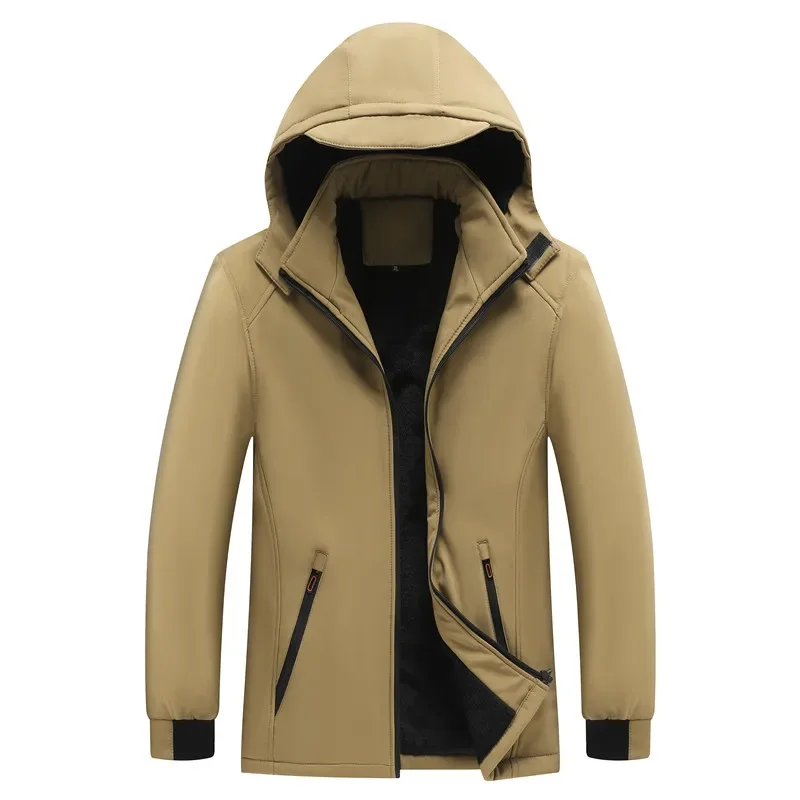 

Winter Parkas Men's Fashion Fleece Thicken Outdoor Jacket Warm Hooded Windproof Rainproof Jacket Male Casual Solid Zipper Parkas