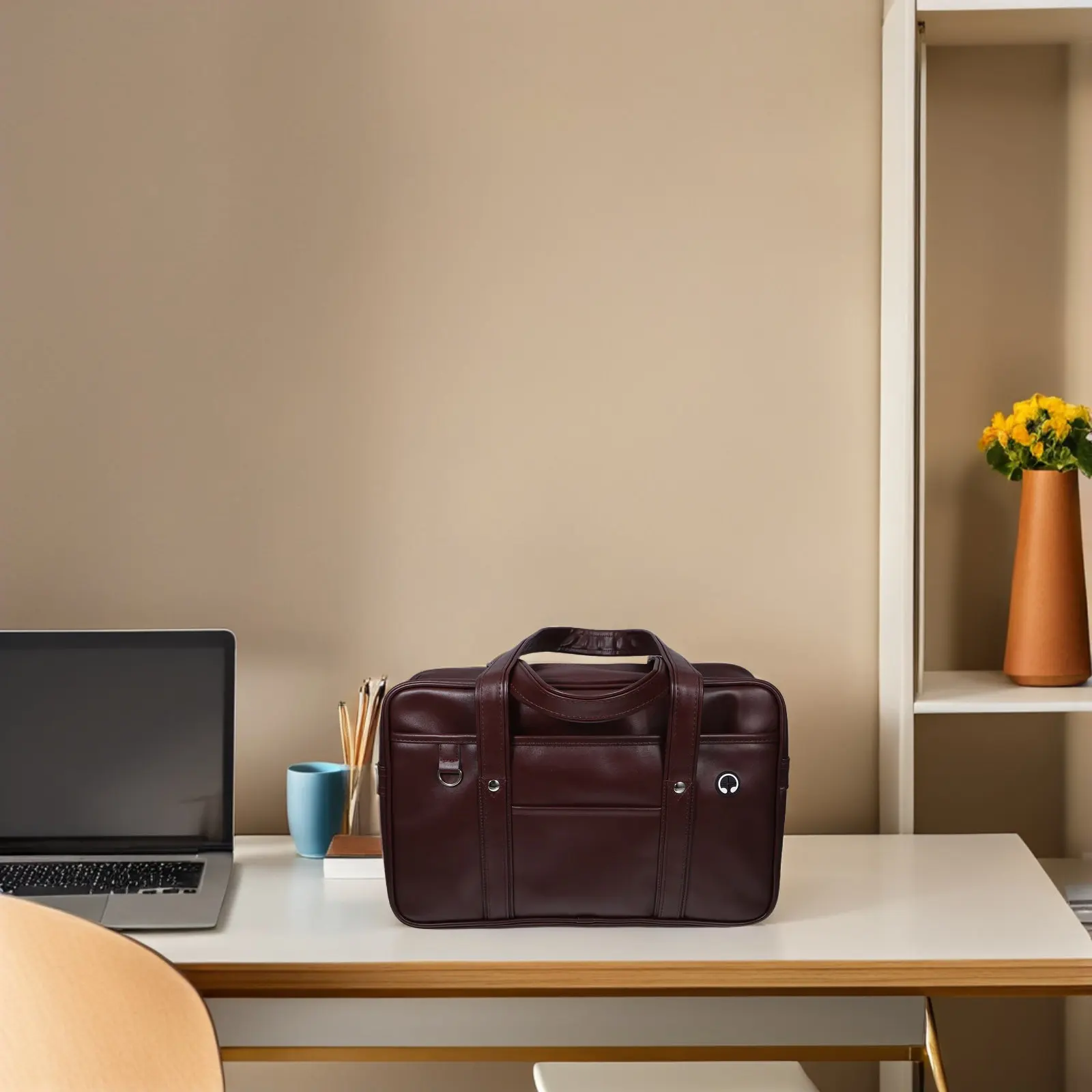 PU Material Waterproof Laptop Shoulder Bag Style for Men Women Office School Commute Travel Work Essentials