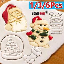 1/6Pcs Christmas 3D Cutters Mold Biscuit Embossing Mould Sugarcraft Dessert Baking Plastic Mold Cake Kitchen Accessories Tools